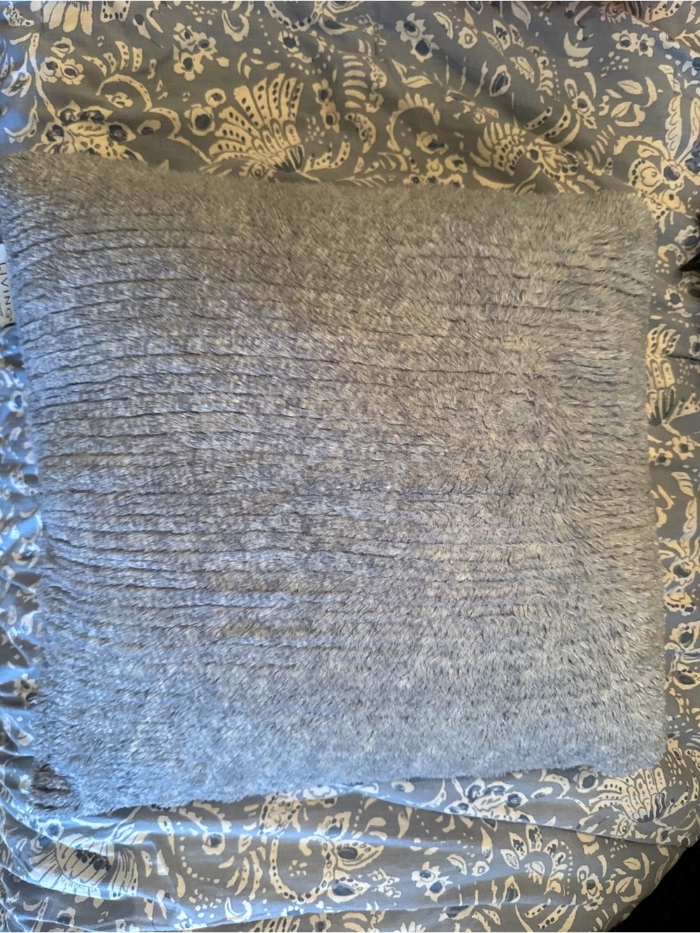Plush Gray/Blue Faux Fur Decorative Pillow